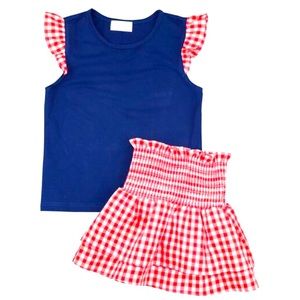 Cecil and Lou Red & Navy skirt set